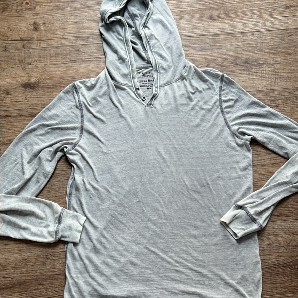 Gray Hooded Long Sleeve Shirt